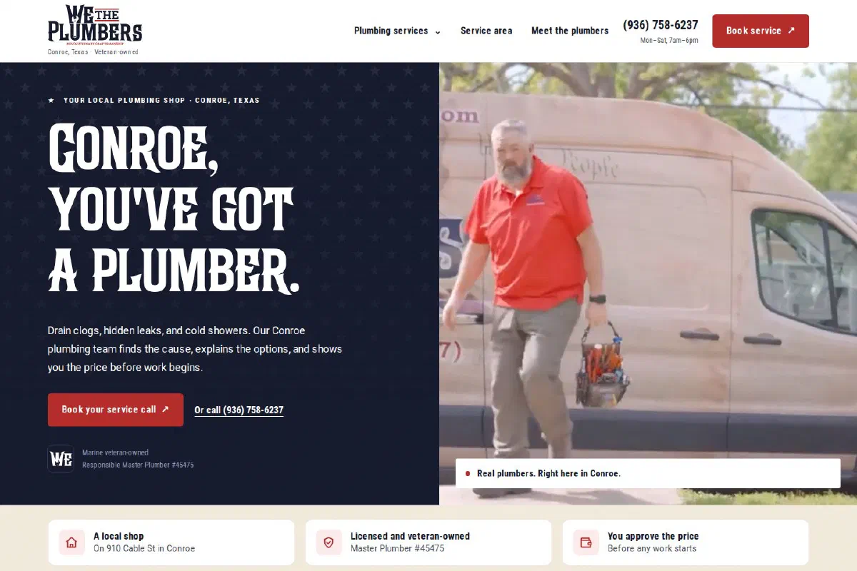 The rebuilt We The Plumbers homepage with service navigation and a clear path to booking